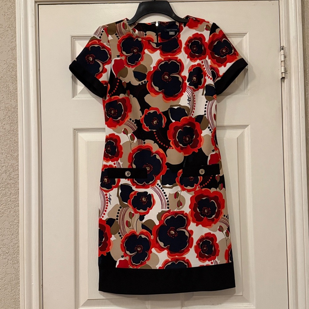 Tommy Hilfiger Red, Orange, Black, Navy, and Beige Floral Dress